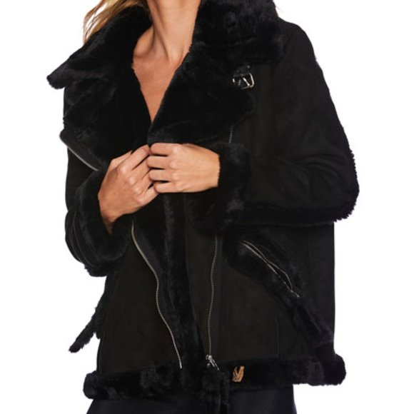 Beach Riot Jackets & Blazers - Beach Riot Aspen Faux Fur Suede Moto Jacket Black